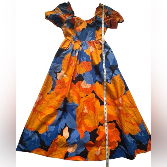 Tabitha Brown Target Vibrant Orange & Blue Floral Dress Puff Sleeve Dress Size 4 - Picture 9 of 10
